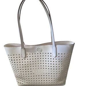 Nanette Lepore Hess White Perforated Cane Faux Leather Tote Handbag